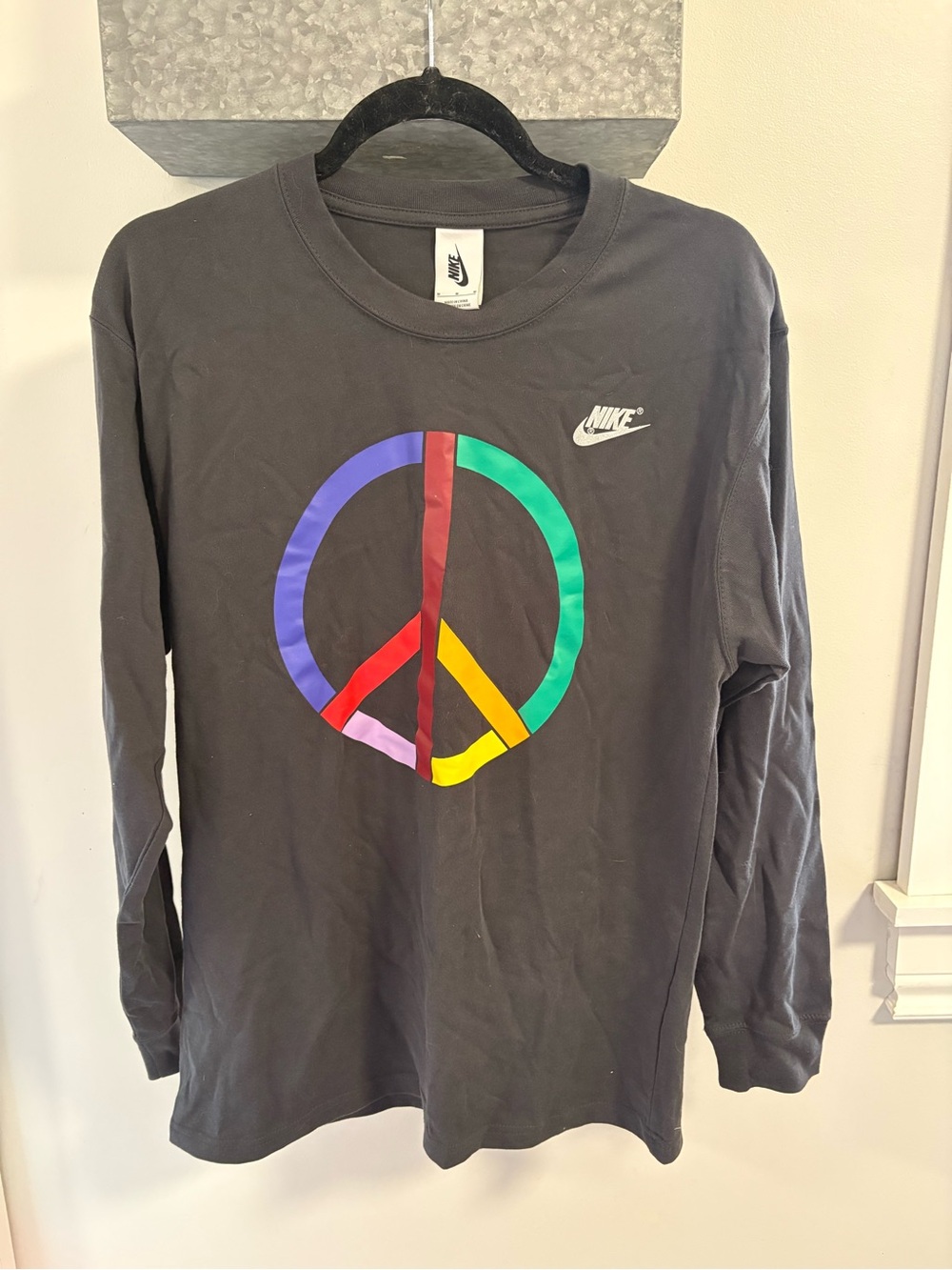 Nike Men’s Black Long-Sleeve Tee with Multicolor Peace Sign